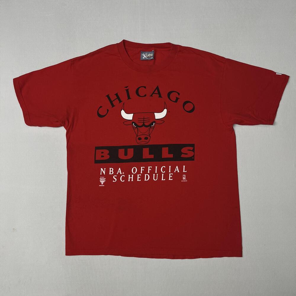 Vintage Chicago Bulls Shirt Mens XL Red NBA Basketball Schedule Lee Sport 90s